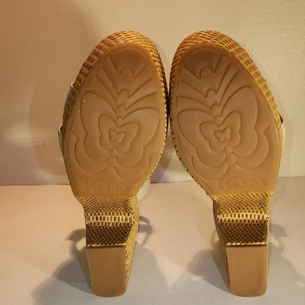 Kork-Ease Cream and Tan Woven Platform Heels